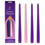 4 pcs 10" Unscented Advent Taper Candle - Asst
