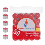50 pcs Unscented Jumbo Tea Light Candle in Bag - Red