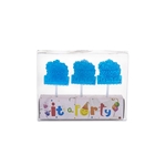 Mega Candles - 3 pcs Baby Stroller Party Pick Candle in Clear Box - Blue