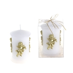 Mega Candles - Sculpted Angel Round Pillar Candle in Clear Box - Gold