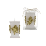 Sculpted Angel Square Pillar Candle in Clear Box - Gold