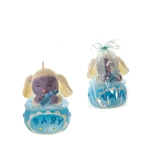 Baby Lamb Climbing Out Holding Bottle Candle - Blue