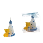 Teddy Bear with Birthday Cone Candle in Clear Box - Blue