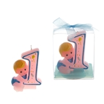 Baby 1st Birthday Candle in Clear Box - Blue