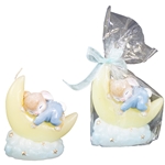 Baby Rabbit Sleeping on Half Moon Candle - Blue