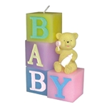 9" Teddy Bear Sitting on Baby Blocks Candle - Asst