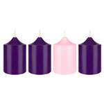 4 pcs 2” x 3” Unscented Advent Bell Top Pillar Candle - Assorted