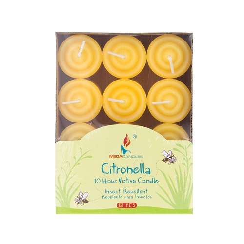 Mega Candles Yellow 10 Hours Citronella Scented Votive Candles Set of 12 