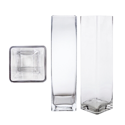 Mega Vases - 4" x 16" Cube / Square Glass Vase - Clear