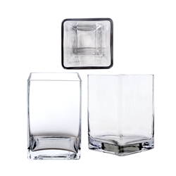 Mega Vases - 4" x 6" Cube / Square Glass Vase - Clear