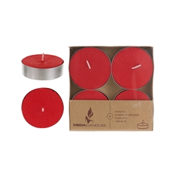 Mega Candles - 4 pcs Unscented Mega Tea Light Candle in Brown Box - Red