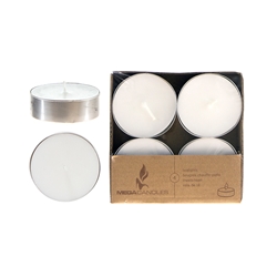 Mega Candles - 4 pcs Unscented Mega Tea Light Candle in Brown Box - White