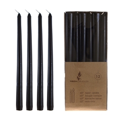 Mega Candles - 12 pcs 10" Unscented Taper Candle in Brown Box - Black