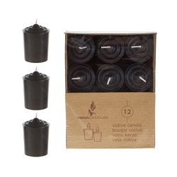 Mega Candles - 12 pcs 15 Hours Unscented Votive Candle in Brown Box - Black