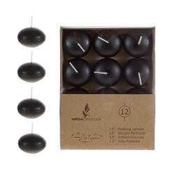 Mega Candles - 12 pcs 1.5" Unscented Floating Disc Candle in Brown Box - Black