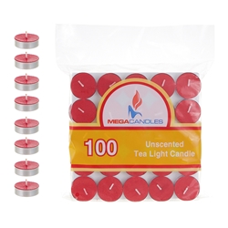 Mega Candles -100 pcs Unscented Tea Light Candle in Bag - Red