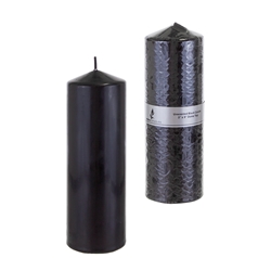 Mega Candles - 3" x 9" Unscented Domed Top Press Pillar Candle in Shrink Wrap - Black