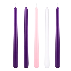 Mega Candles - 5 pcs 10" Unscented Advent Taper Candle - Asst