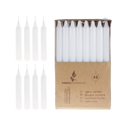 Mega Candles - 48 pcs 5" Unscented Straight Taper Candle in Brown Box - White
