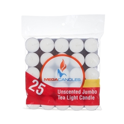 Mega Candles - 25 pcs Unscented Jumbo Tea Light Candle in Bag - White
