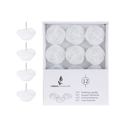 Mega Candles - 12 pcs 1.5" Unscented Floating Flower Candle in White Box - White