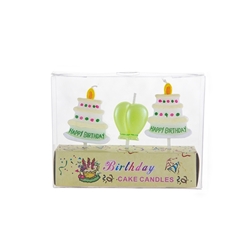 Mega Candles - 3 pcs Happy Birthday Cake and Balloon Party Pick Candle in Clear Box - Asst