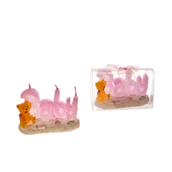 Mega Candles - Baby Phrase in Beach Theme with Teddy Bear Candle in Clear Box - Pink