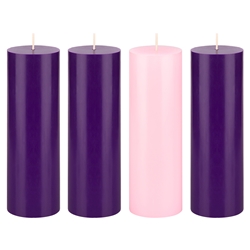 Mega Candles - 4 pcs 3" x 9" Unscented Advent Pillar Candle - Asst