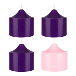 Mega Candles - 4 pcs 3" x 3" Unscented Advent Dome Top Pillar Candle - Asst