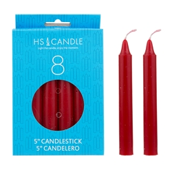 HS Candles - 8 pcs 5" Unscented Household Taper Candle - Red