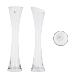 Mega Vases - 3.5" x 16" Slanted Bud Glass Vase - Clear