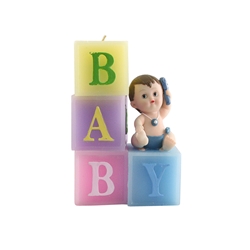 Mega Candles - Baby Sitting on Blocks Candle - Blue