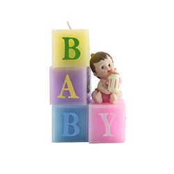 Mega Candles - Baby Sitting on Blocks Candle - Pink