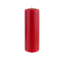 Azure Candles - 3" x 9" Unscented Round Glazed Pillar Candle - Red