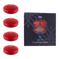 Azure Candles - 4 pcs 3" Unscented Glazed Floating Disc Candle - Red