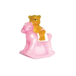 Mega Candles - 14" Teddy Bear Riding on Toy Rocking Horse Candle - Pink