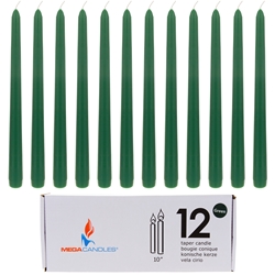 Mega Candles - 12 pcs 10" Unscented Taper Candle in White Box - Green