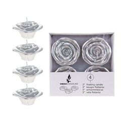 Mega Candles - 4 pcs 3" Unscented Floating Flower Candle in White Box - Silver