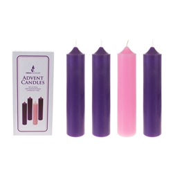 Mega Candles - 4 pcs 2” x 9” Unscented Advent Dome Top Pillar Candle - Asst