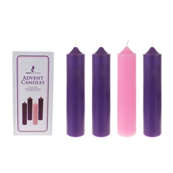 Mega Candles - 4 pcs 2” x 9” Unscented Advent Dome Top Pillar Candle - Asst