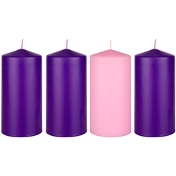 Mega Candles - 4 pcs 3” x 6” Unscented Advent Dome Top Pillar Candle - Assorted