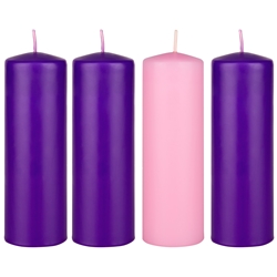 Mega Candles - 4 pcs 2” x 6” Unscented Advent Dome Top Pillar Candle - Assorted