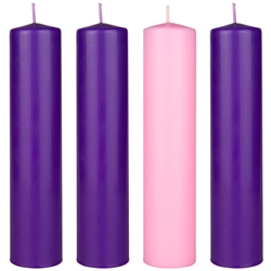 Mega Candles - 4 pcs 2” x 9” Unscented Advent Dome Top Pillar Candle - Assorted