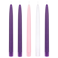 Mega Candles - 5 pcs 10" Unscented Advent Self Fitting Taper Candle - Assorted