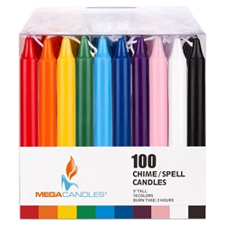 Mega Candles 100 pcs 5 Inch Unscented Exquisite Mini Taper Chime Spell Candles - Assorted
