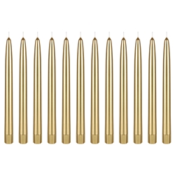 Mega Candles - 12 pcs 10" Unscented Self Fitting Taper Candle in White Box - Gold