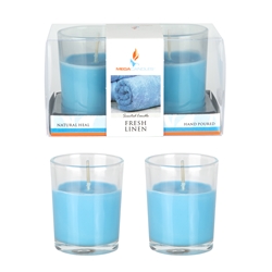 Mega Candles - 2 pcs Scented Poured Votive Glass Container Candle in Box - Fresh Linen